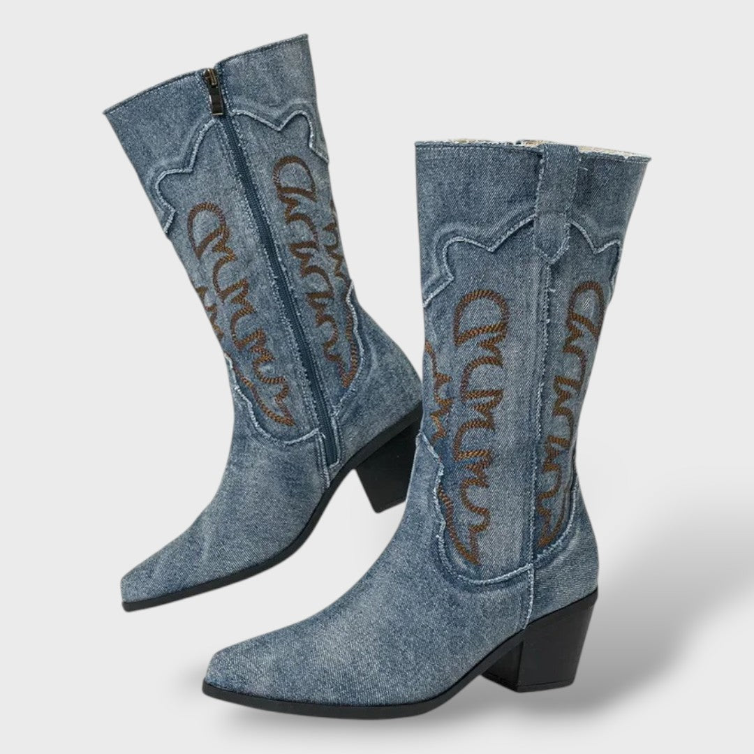 Bottes de Cowboy en Denim Brodées