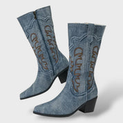 Bottes de Cowboy en Denim Brodées