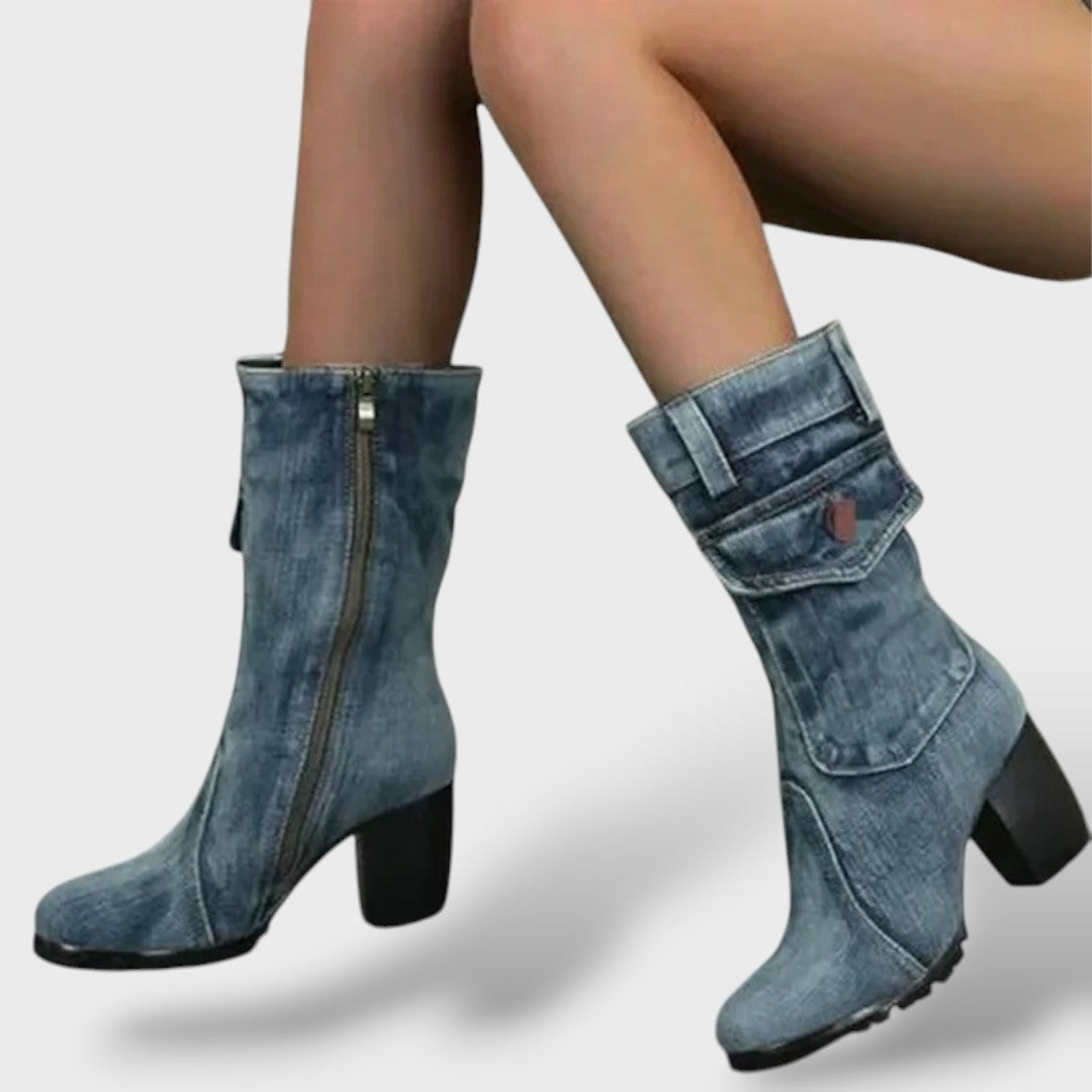 Bottes Cowboy Femme Talon Haut Denim