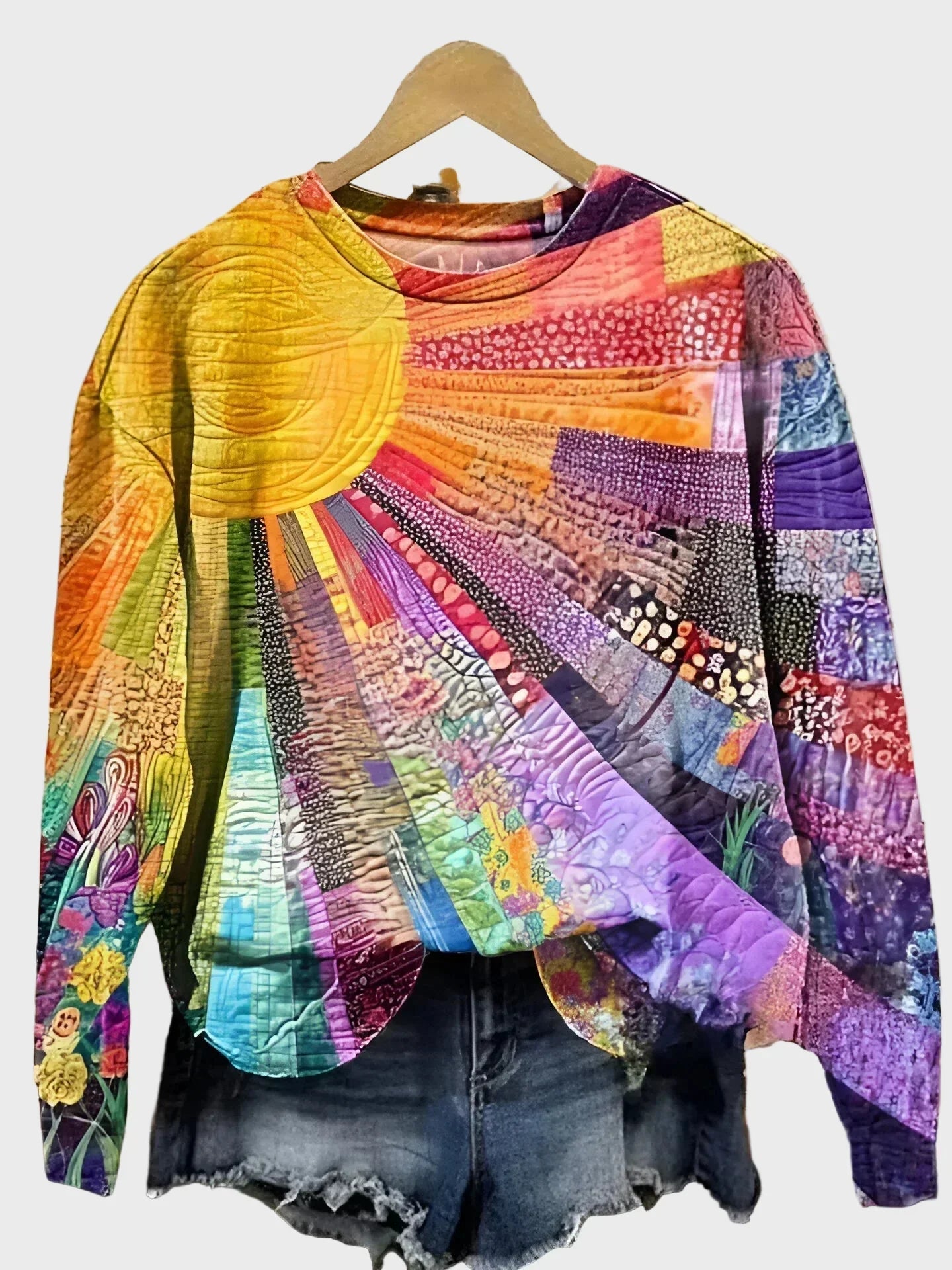 Sweatshirt Tricoté avec Design de Rayons de Soleil