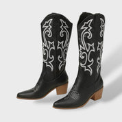 Bottes Cowboy Femmes Hautes Brodées – Talon Épais