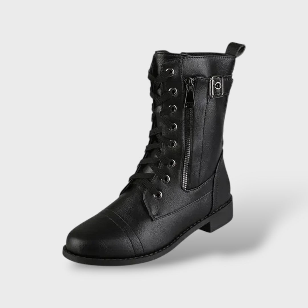 Bottes Hautes à Plateforme pour Femme en Cuir avec Fermeture