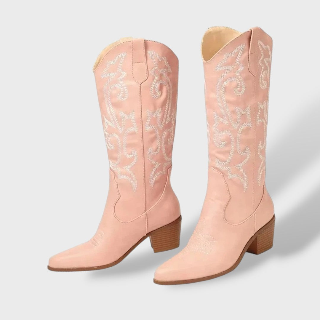 Bottes Cowboy Femmes Hautes Brodées – Talon Épais